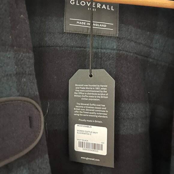 Brand New // Gloverall “Morris Duffle” Navy Black-Watch Size S – Made in England - Picture 5 of 8